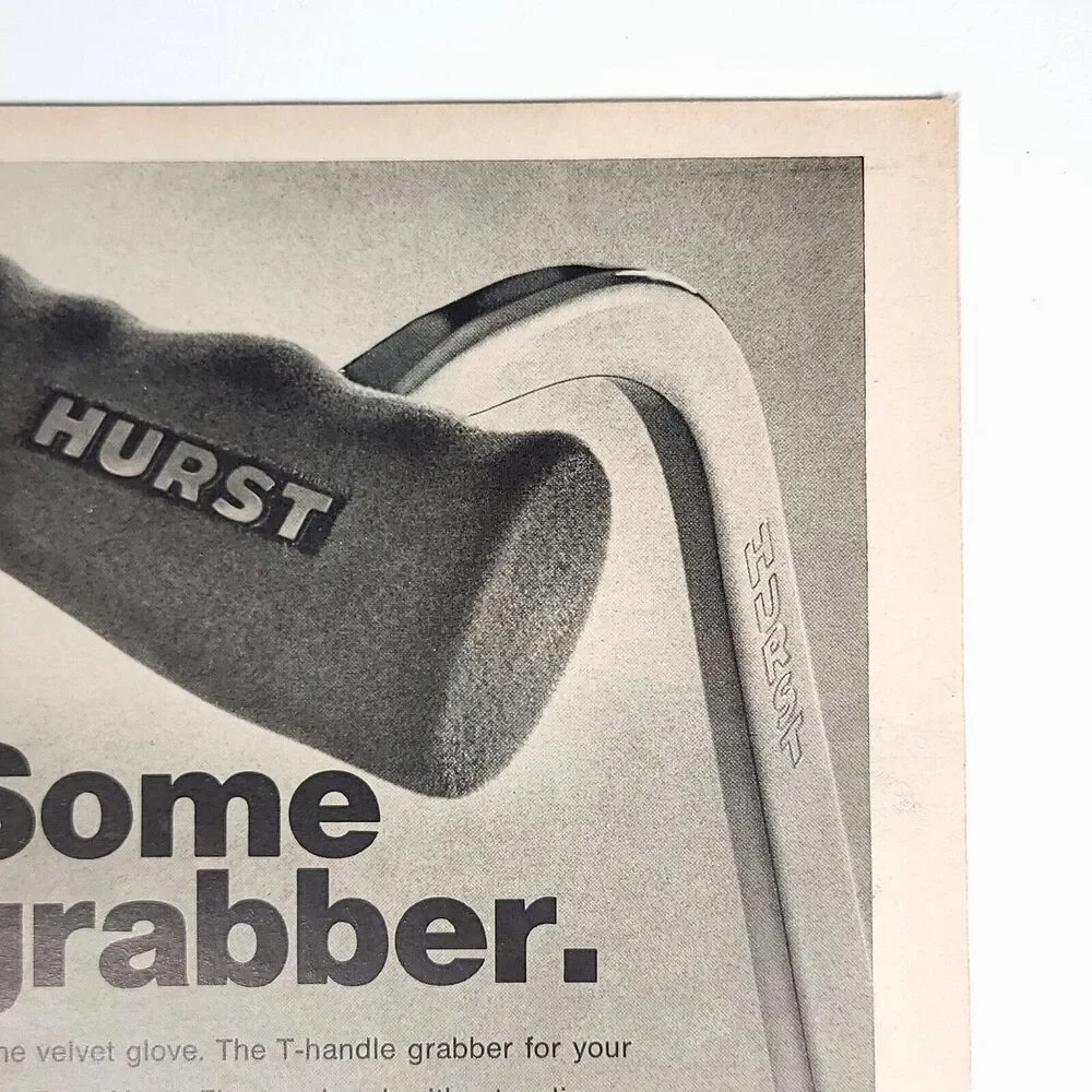 Vintage Hurst T-Handle Grabber Black &‎ White Print Ad 1969 Hot Rod Magazine